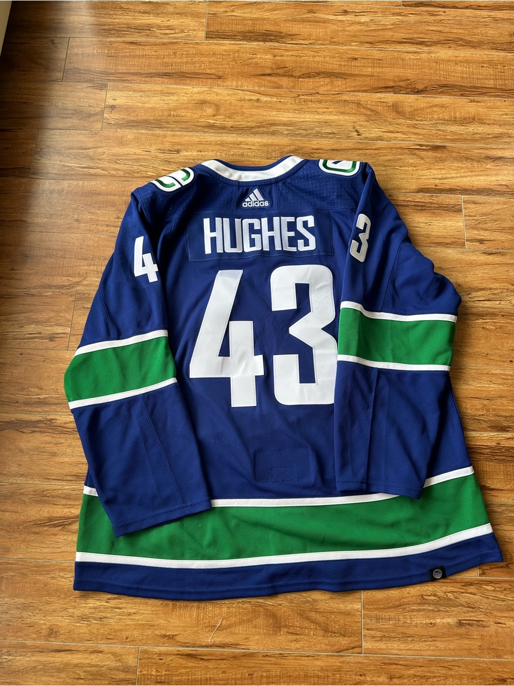 adidas Blue and Green Hockey Jersey Hughes #43